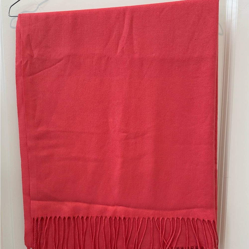 Vibrant salmon/coral coloured pashmina with Fringe